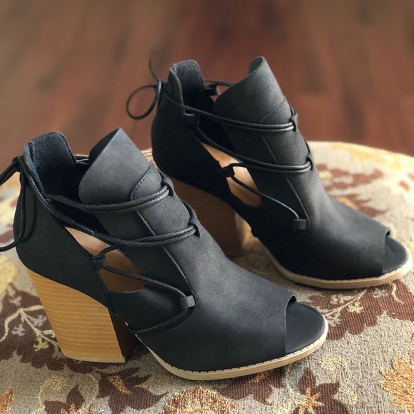 Only Size 8 left. Black Open Toe Bootie - Picture 3 of 7